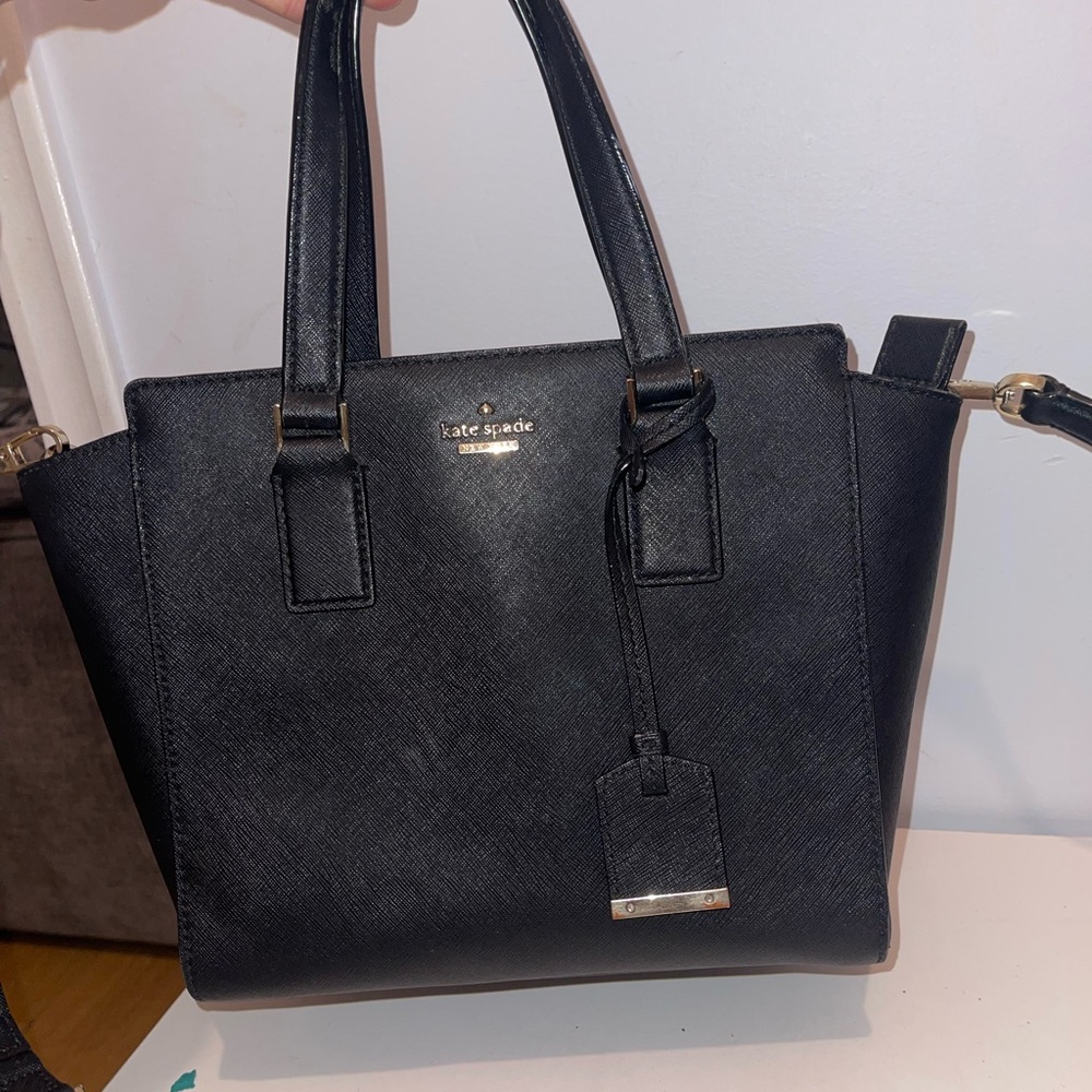 KATE SPADE  Black Leather Medium Square Tote Bag Purse